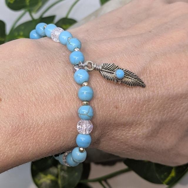 Bracelet "Turquénite & Cristal de roche" 6mm BR-108