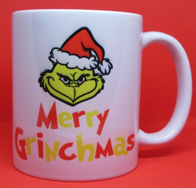 Custom Unofficial Printed Merry Grinchmas Grinch Face Boxed 11oz Mug.