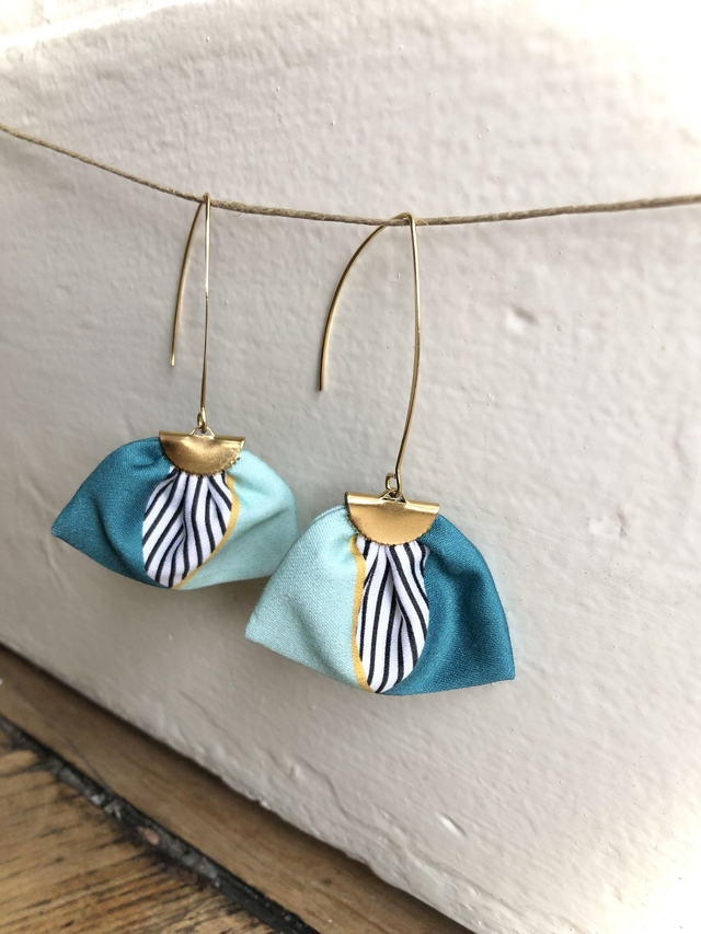 Boucles d'oreilles -  LONGUES RAYEES - vert et jaune