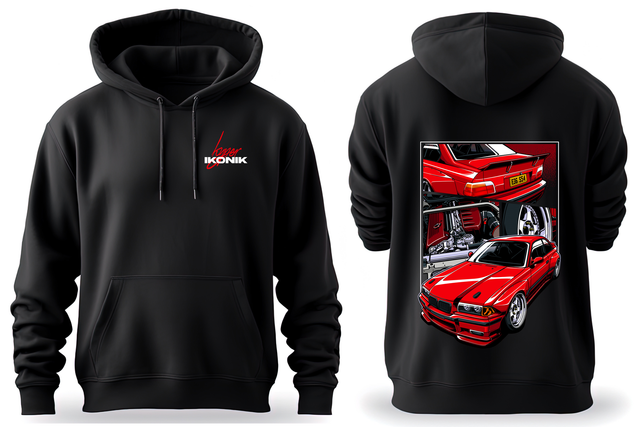 Premium Black Hoodie | BMW E36 - Red