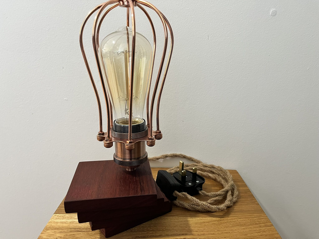 Retro Style Desk Lamp Handmade from Genuine Exotic Padauk Wood.
