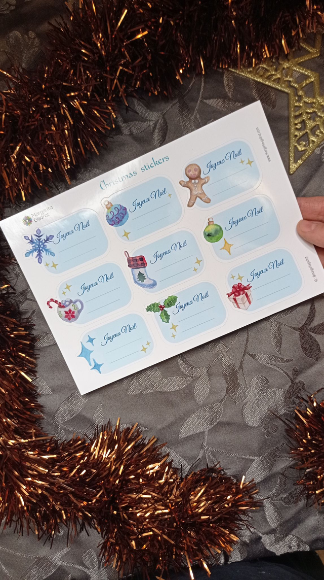 Stickers Étiquettes Cadeaux – Ornements Cosy de Noël (Aquarelle, A5)