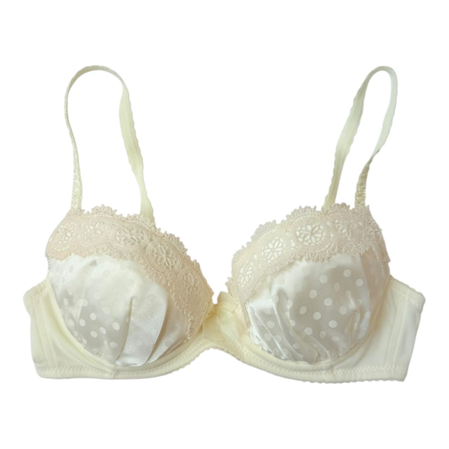 Cream satin polka dot Japanese Bra UK 32B  