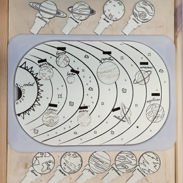 Insert sensoriel bois compatible trofast &quot;le système solaire&quot;