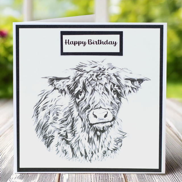 Highland Cow Birthday Card. Can be personalised. A digital sketch from my own photo. 