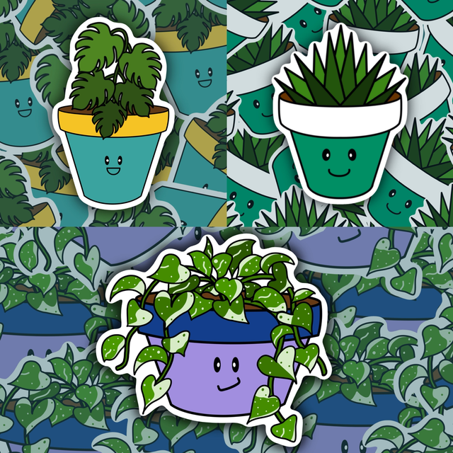 Set Of Three Plant Pot Pal Stickers