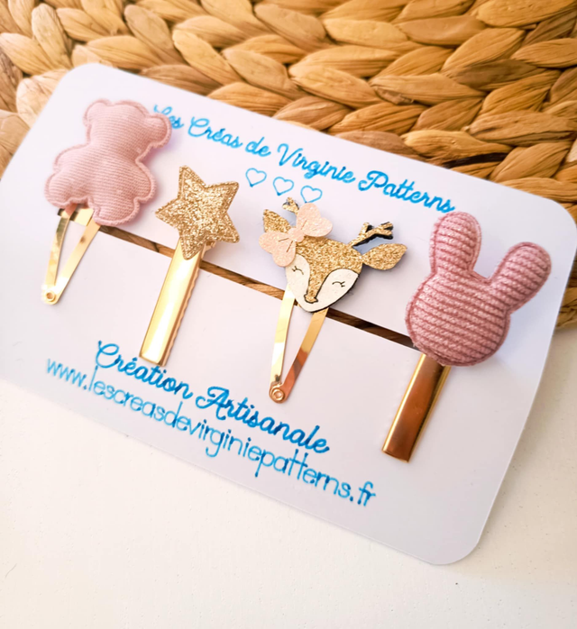 Barette Cheveux, pinces Rose &amp; Doré Pailletée &quot; Collection Printemps &quot;  