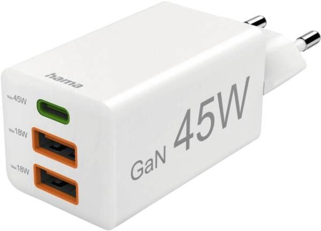 Hama Ladegerät 201995 Mini-Lader, GaN, 1 USB-C+2 A, 45W Weiss