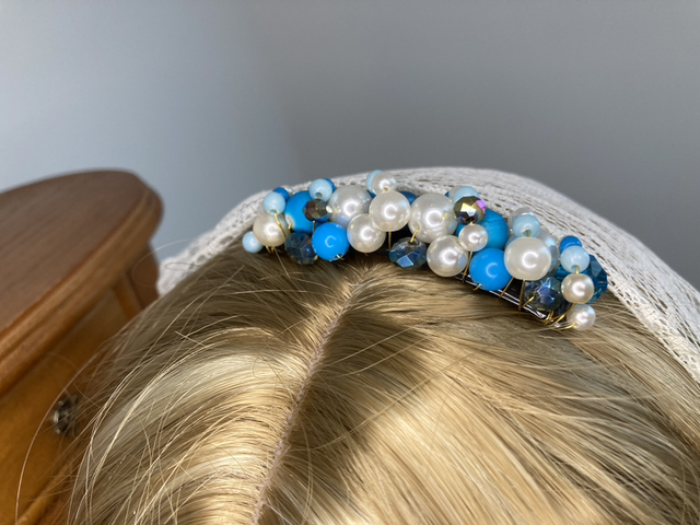 Turquoise Hair Comb Hand-wired Pearl and Bead Clusters