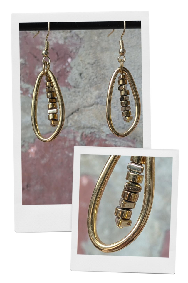 Boucles d'oreilles, hématite doré (pierre naturelle) acier inoxydable doré -sans nickel pièce unique 