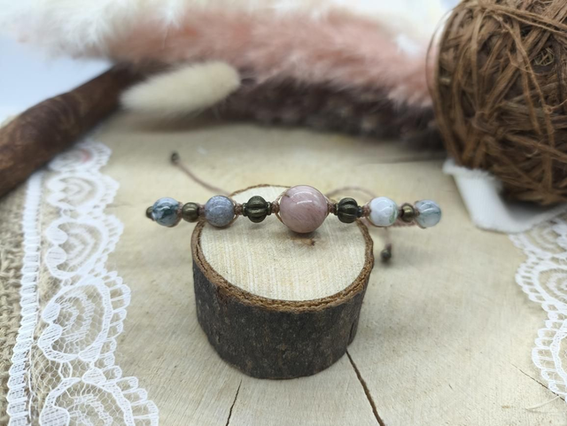 Bracelet fin marron rosé rhodonite agate arbre