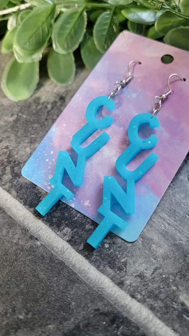 Earrings- CUNT Earrings - Sweary Teal Blue Glitter | Stainless Steel Hooks
