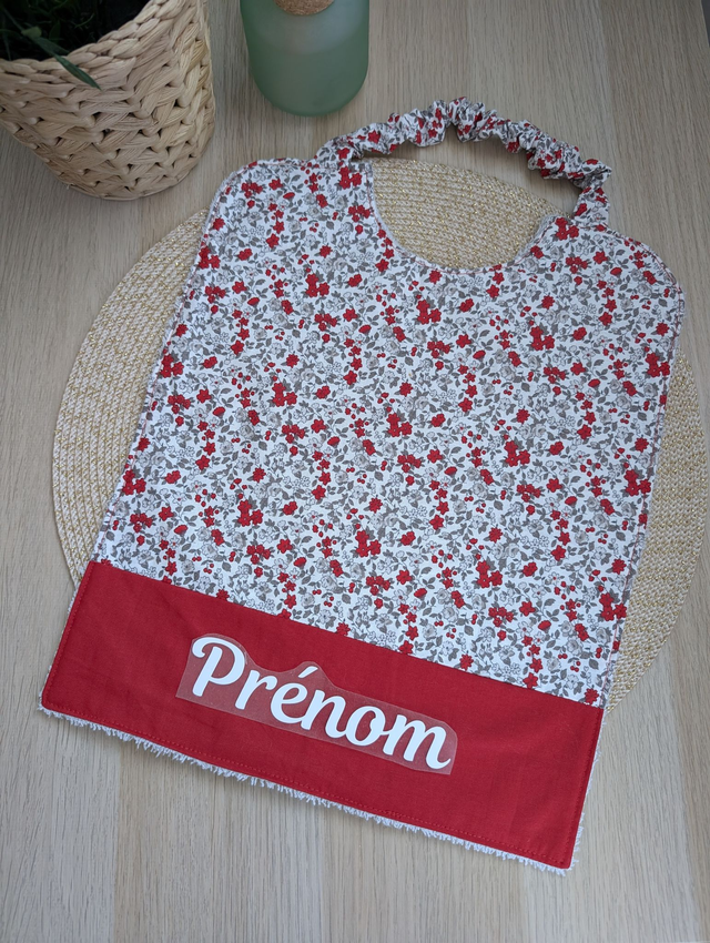 Serviette de cantine enfant rouge fleurie