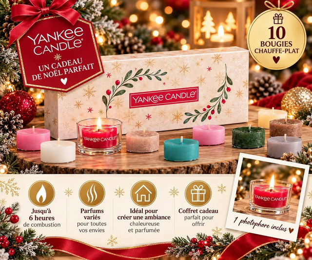 🎄 Coffret Cadeau Yankee Candle – 10 Bougies &amp; Photophore 🕯️