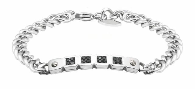 bracciale da uomo in acciaio con zirconi neri ed ip nero .  rif.b23068