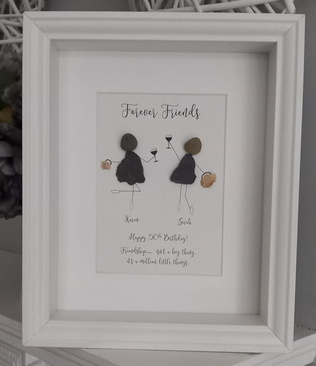 50th Birthday Pebble Art Frame – Personalised Gift for Forever Friend