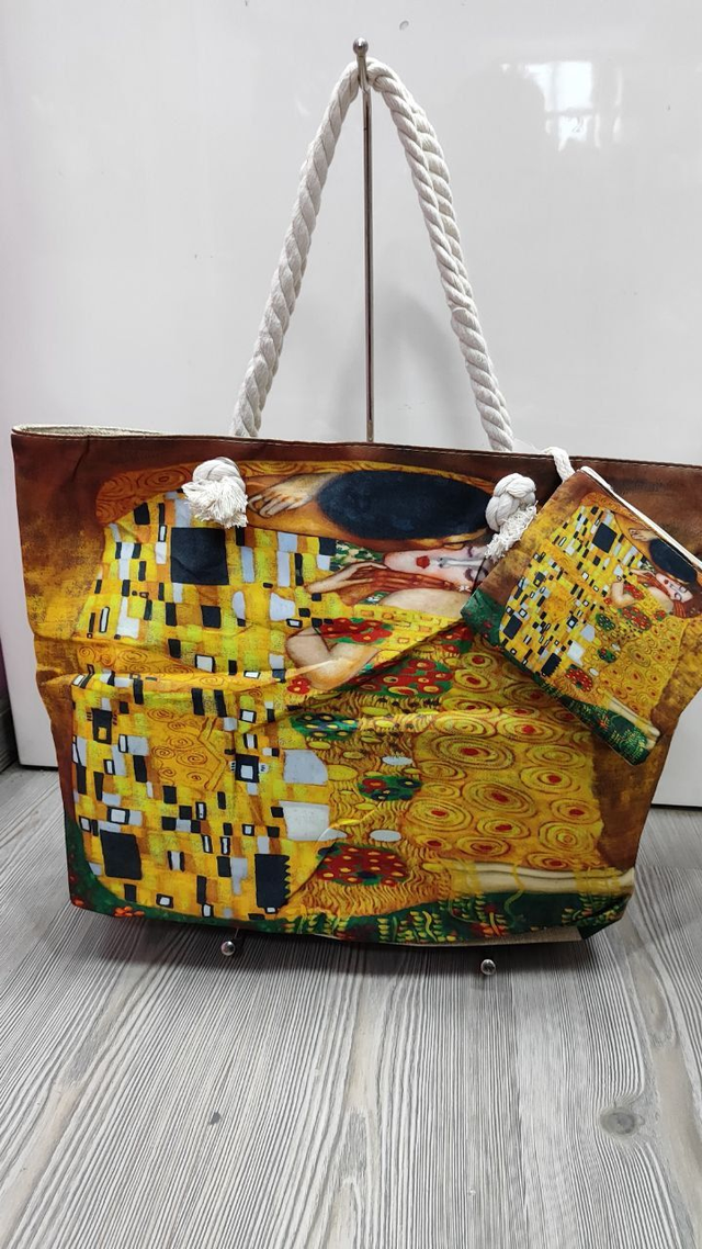 Borsa Il Bacio di Gustav Klimt in tela con manici in corda