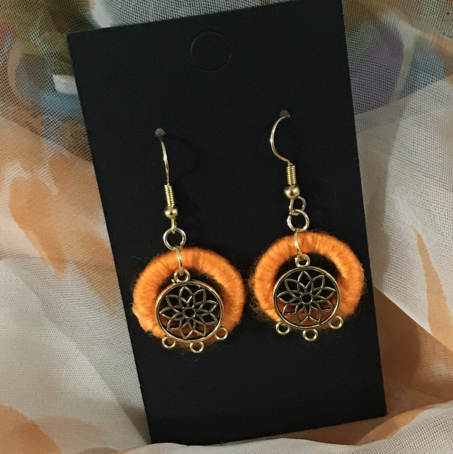 Orange Plain Knitted Dangling Earrings - PCOD11