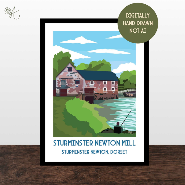 Sturminster Newton Mill, Travel Poster Print - Vintage Style Dorset Wall Art