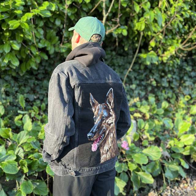 Veste en jean noire "Berger Allemand" (Taille XL)