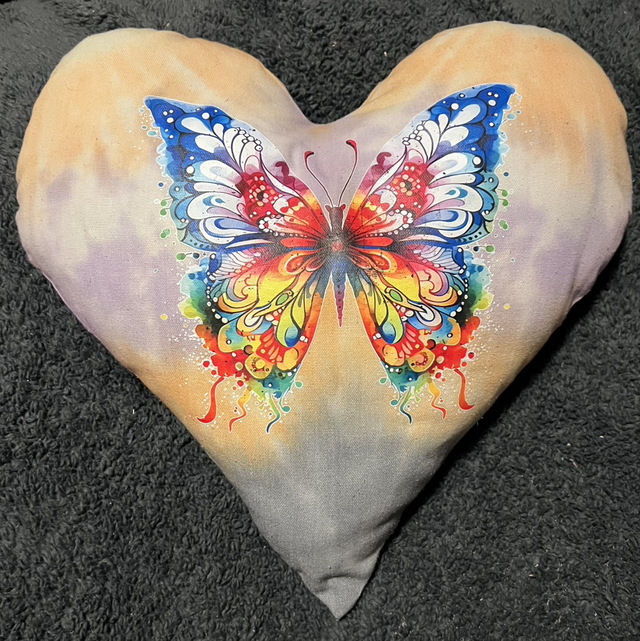 Hand tie dye cushion with large butterfly 