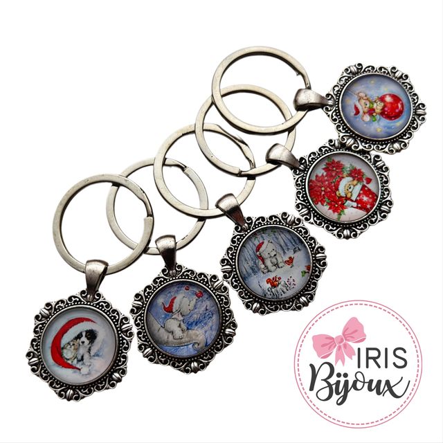 Portachiavi con cabochon natalizio in resina (base decorata)  