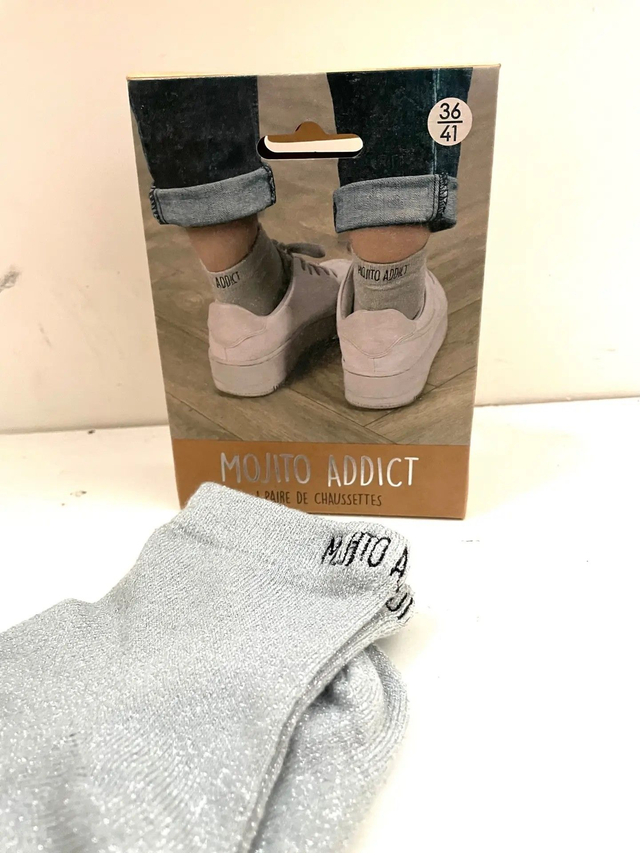Idée cadeau : Chaussettes grises paillettes "Mojito addict"