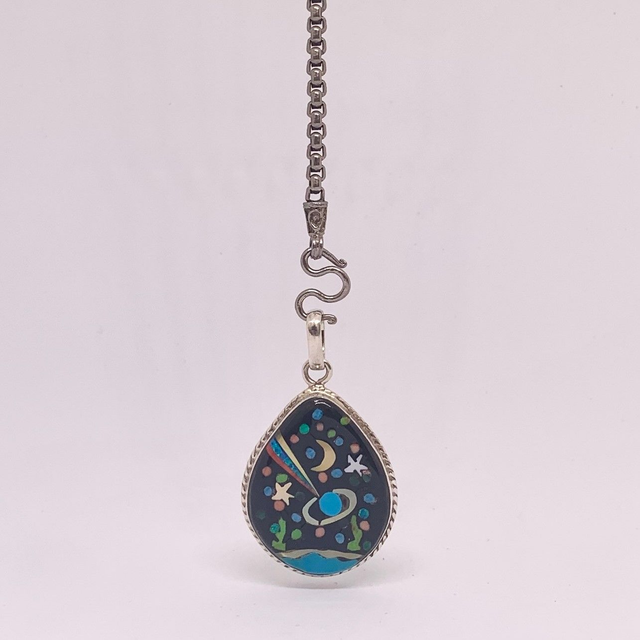 Pendentif Galaxy Goutte NAVIGO argent massif et pierres naturelles 