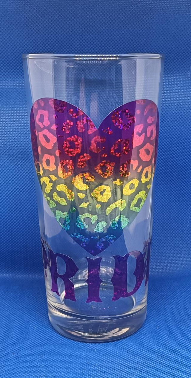 Custom Design Vinyl Rainbow Leopard Print Pride 14oz Glass.