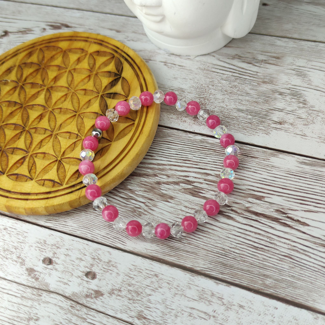 Bracelet &quot;Rhodocrosite et cristal&quot;