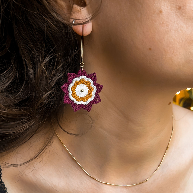 Boucles d’oreilles fleurs Corolles ~ L ~ Burgundy / Terracotta