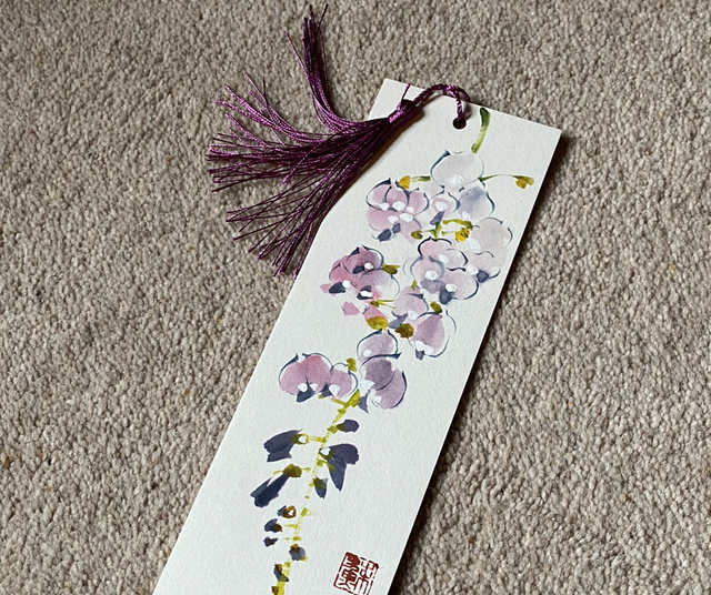 Wisteria hand painted bookmark 
