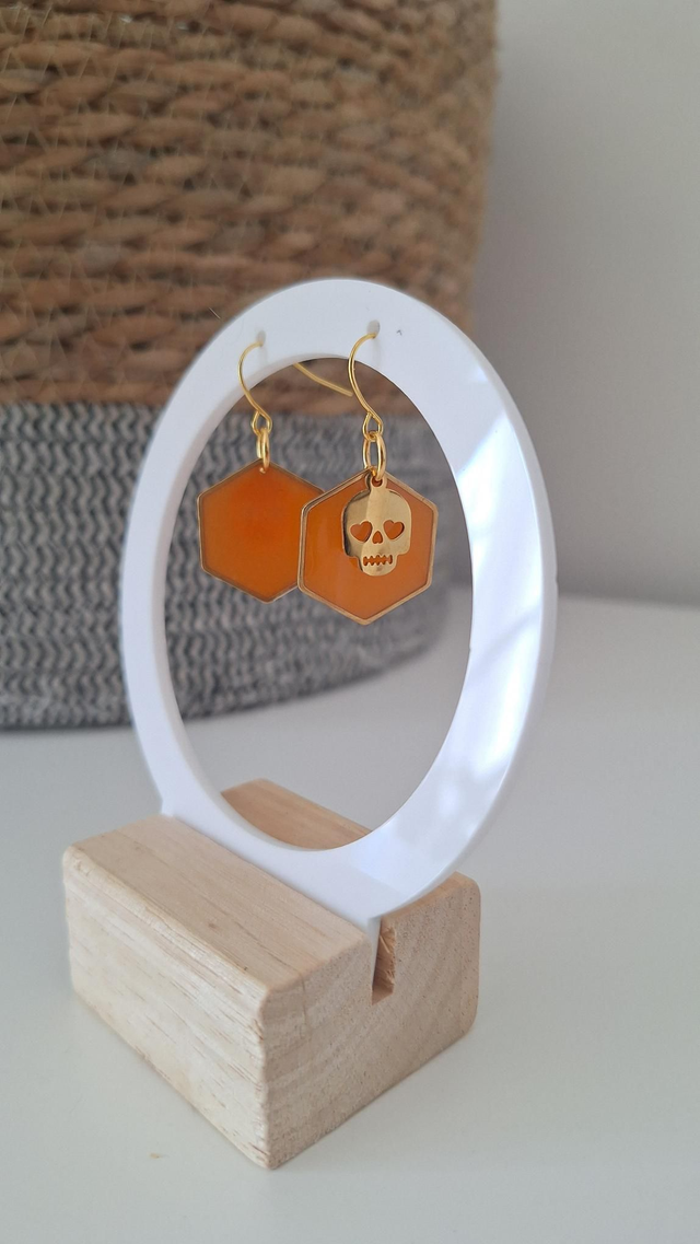 Boucles d'oreilles halloween hexagonales orange