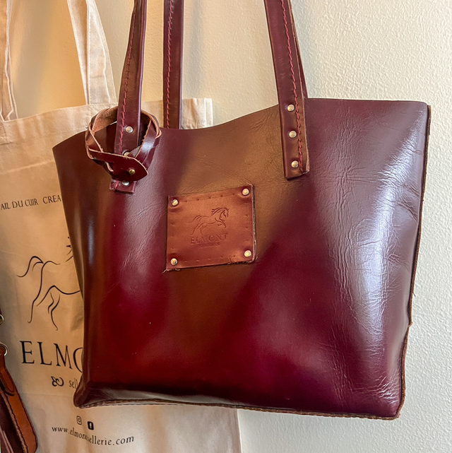 Sac cuir bordeaux brillant