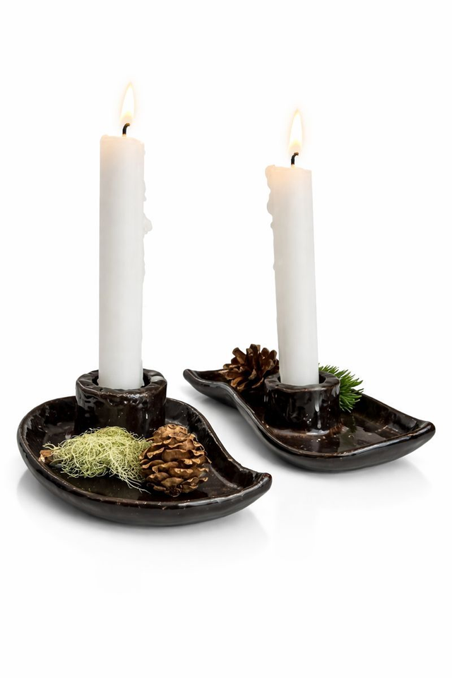 Bougeoir en grès avec plateau organique