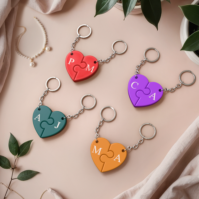 Porte-clés cœur puzzle personnalisé avec lettre gravée