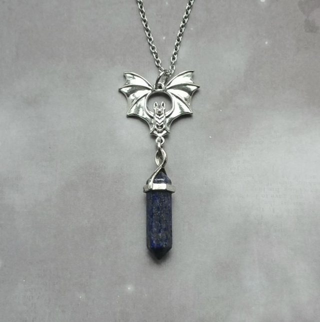 Gothic Bat and Lapis Lazuli Pendant