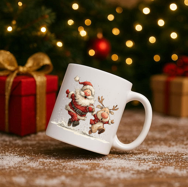 Vintage Santa & Reindeer 11oz Ceramic Printed Mug Design 5