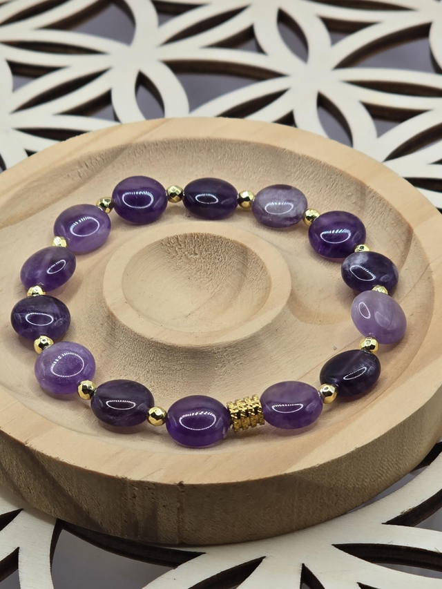 Bracelet Améthyste ovale plate 1 cm 