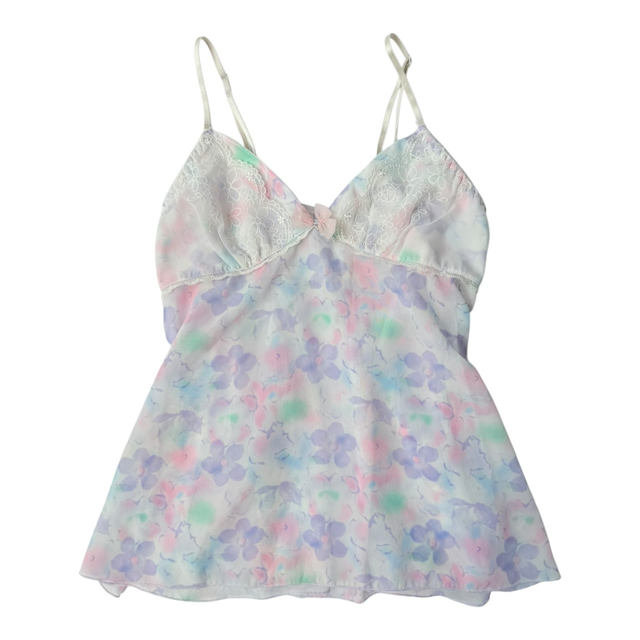 Japanese brand coquette pink and purple floral embroidered cups cami