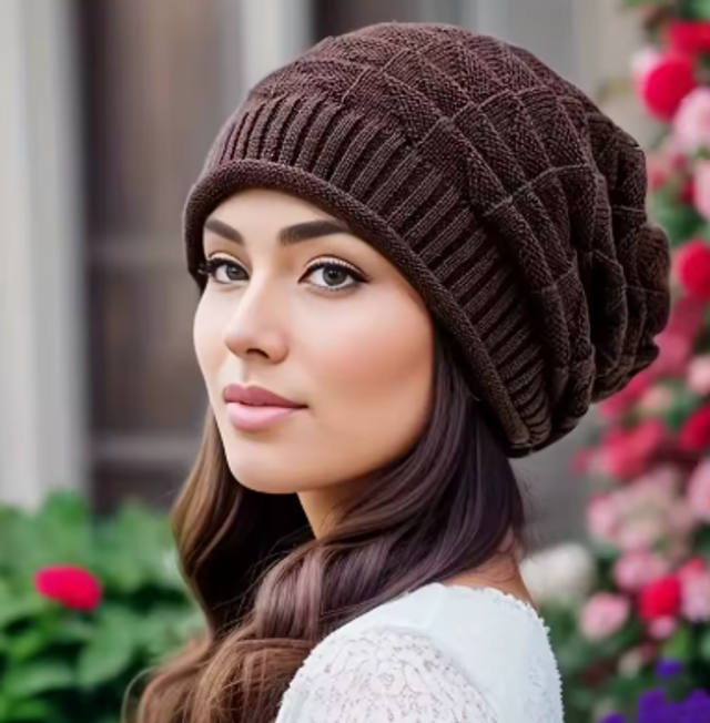 Warme muts voor dames elastisch dikke slouch cap