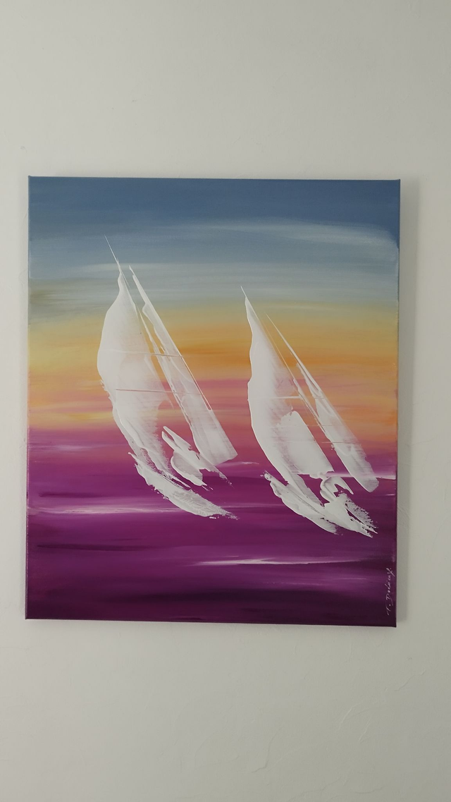 Art contemporain tableau peinture toile œuvre d'art originale bateaux voiliers