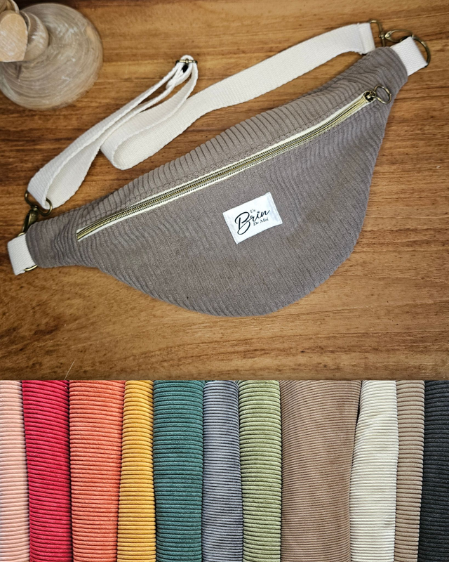 Personnalisez votre banane en velours côtelé taupe