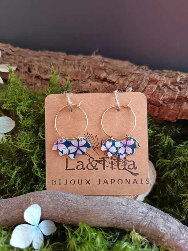 Boucles d'oreilles - créoles - papier washi - Sakura - fleurs - La&amp;Titia 