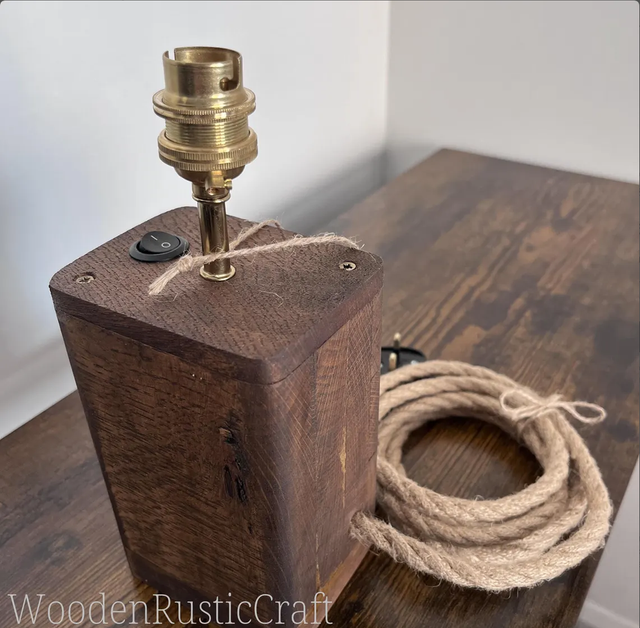 Tall Chunky Oak Table Lamp Base — Georgian Oak & Jute Cord