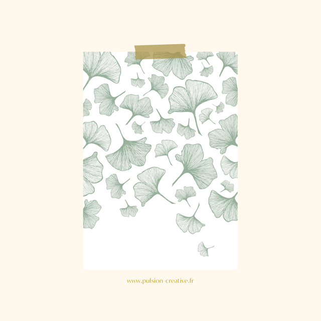 Carte postale aquarelle - Feuilles de Ginkgo