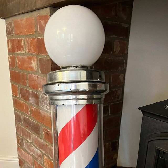 Large Vintage Light Up Barbershop Pole With Globe Light