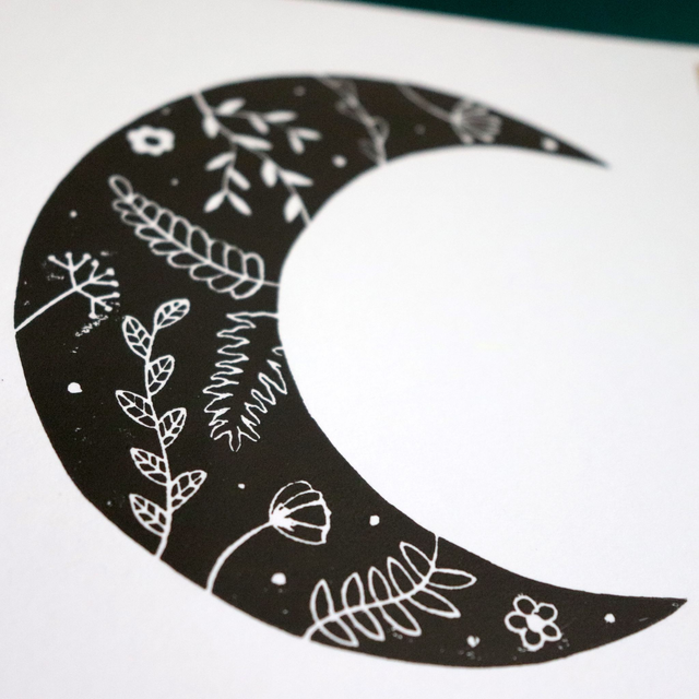 Linogravure 15x15cm Lune