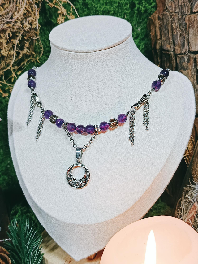 II - COLLIER - LES NORNES (améthyste et quartz fumé)