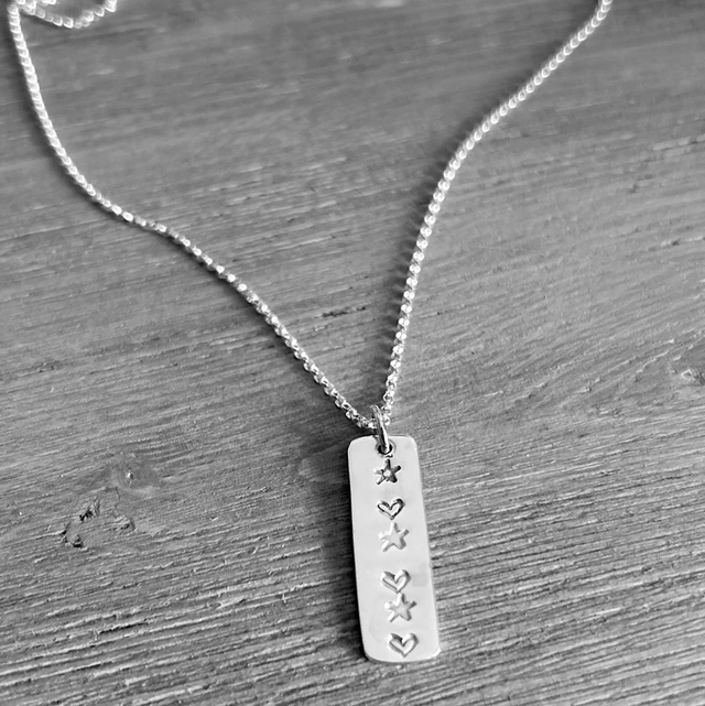 Star &amp; Heart stamped bar necklace